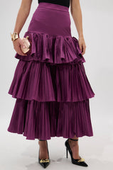 DANCE AROUND WITH ME PLEATED MAXI SKIRT IN PLUM