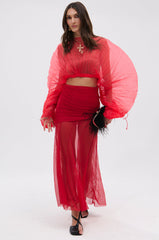 EASY ENOUGH RED MESH MIDI SKIRT