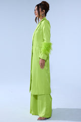 CHARTREUSE FEATHER TRIM TRENCH