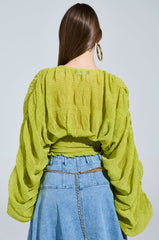ALL THE BUZZ DEEP V LONG SLEEVE BLOUSE