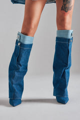 AZALEA WANG DOUBLE FLY DENIM CHUNKY BOOT