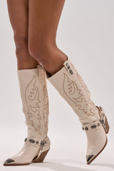 AZALEA WANG GERVASE BONE PU SILVER HARDWARE WESTERN BOOT