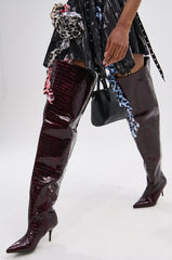 AZALEA WANG HALINA BURGUNDY CROC STILETTO BOOT