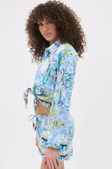CRAZY IS GOOD PRINTED TIE FRONT BLOUSE