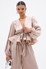 ELEGANT PEPLUM TIE FRONT BLOUSE