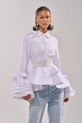 ELEGANT PEPLUM BUTTON DOWN BLOUSE
