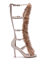 AZALEA WANG JUSTYCE IVORY FUR GLADIATOR SANDAL