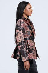 CANARY PEPLUM BLAZER IN BLACK MULTI
