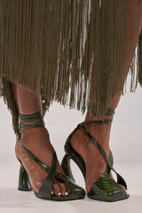 AZALEA WANG KELEDER OLIVE CROC PEEP TOE PUMP