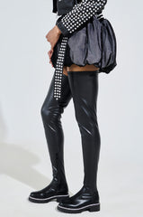 AZALEA WANG NEWRULES RHINESTONE STRETCH PU FLAT BOOT