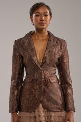CELESTE EMBELLISHED BROCADE BLAZER