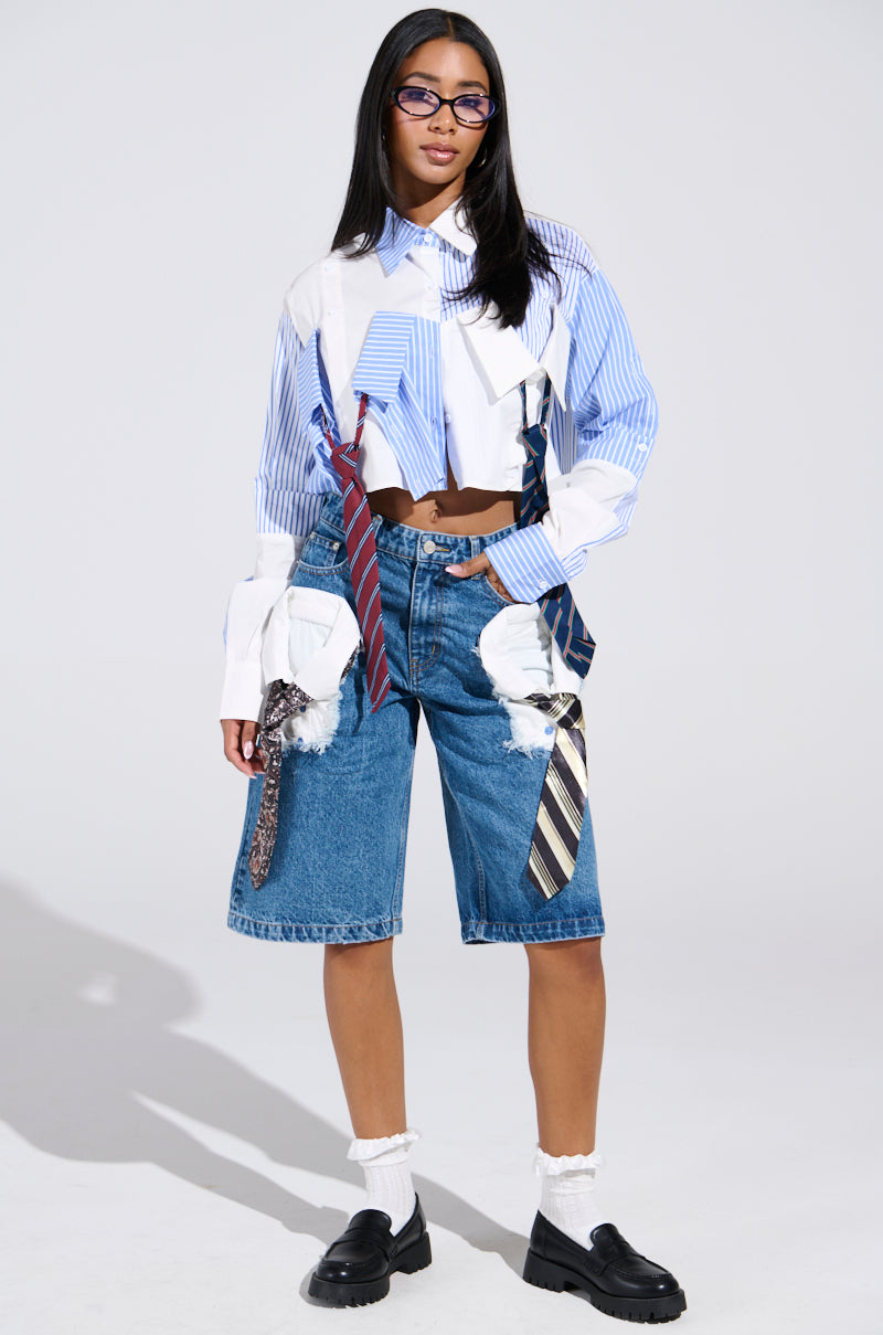 CASUAL FRIDAY CROPPED BUTTON UP SHIRT