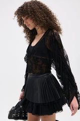 CAMILLA CROPPED RUCHED SLEEVE LACE TOP