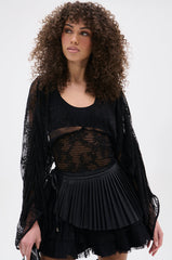 CAMILLA CROPPED RUCHED SLEEVE LACE TOP