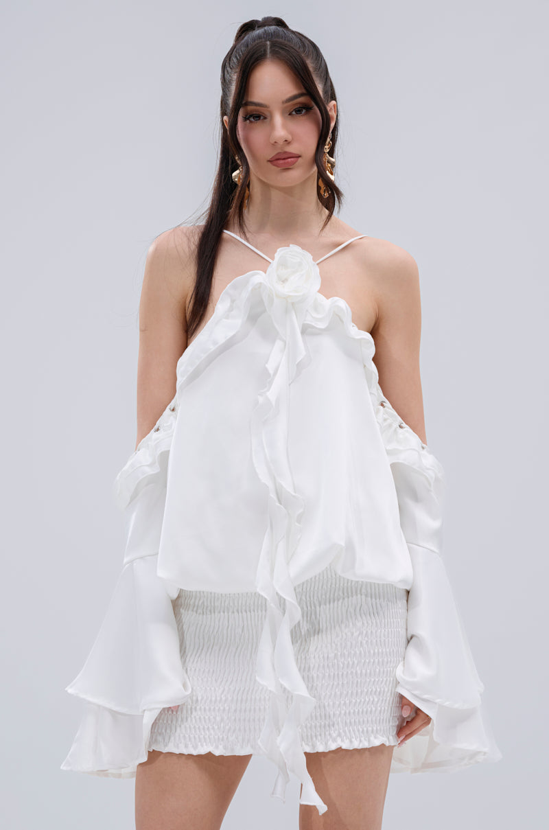 CHIC AF RUFFLE MINI DRESS IN WHITE