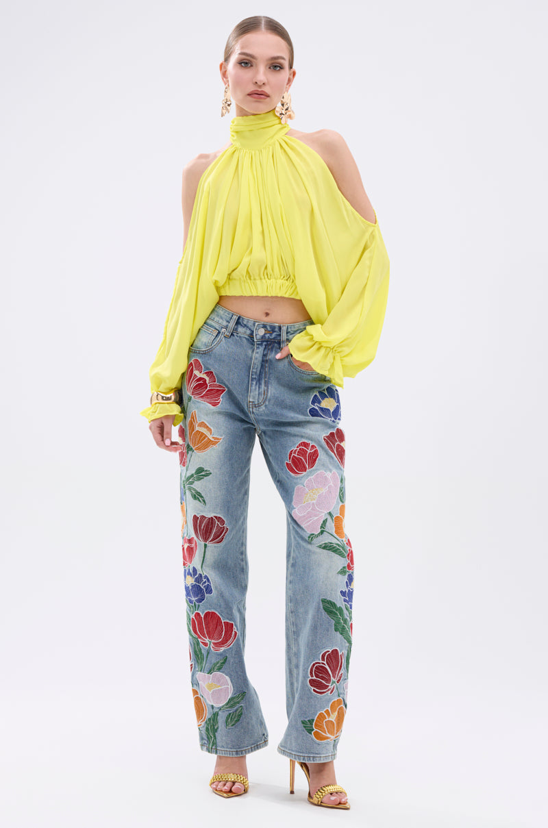 BRIGHTEST CITY TURTLENECK BLOUSE IN YELLOW