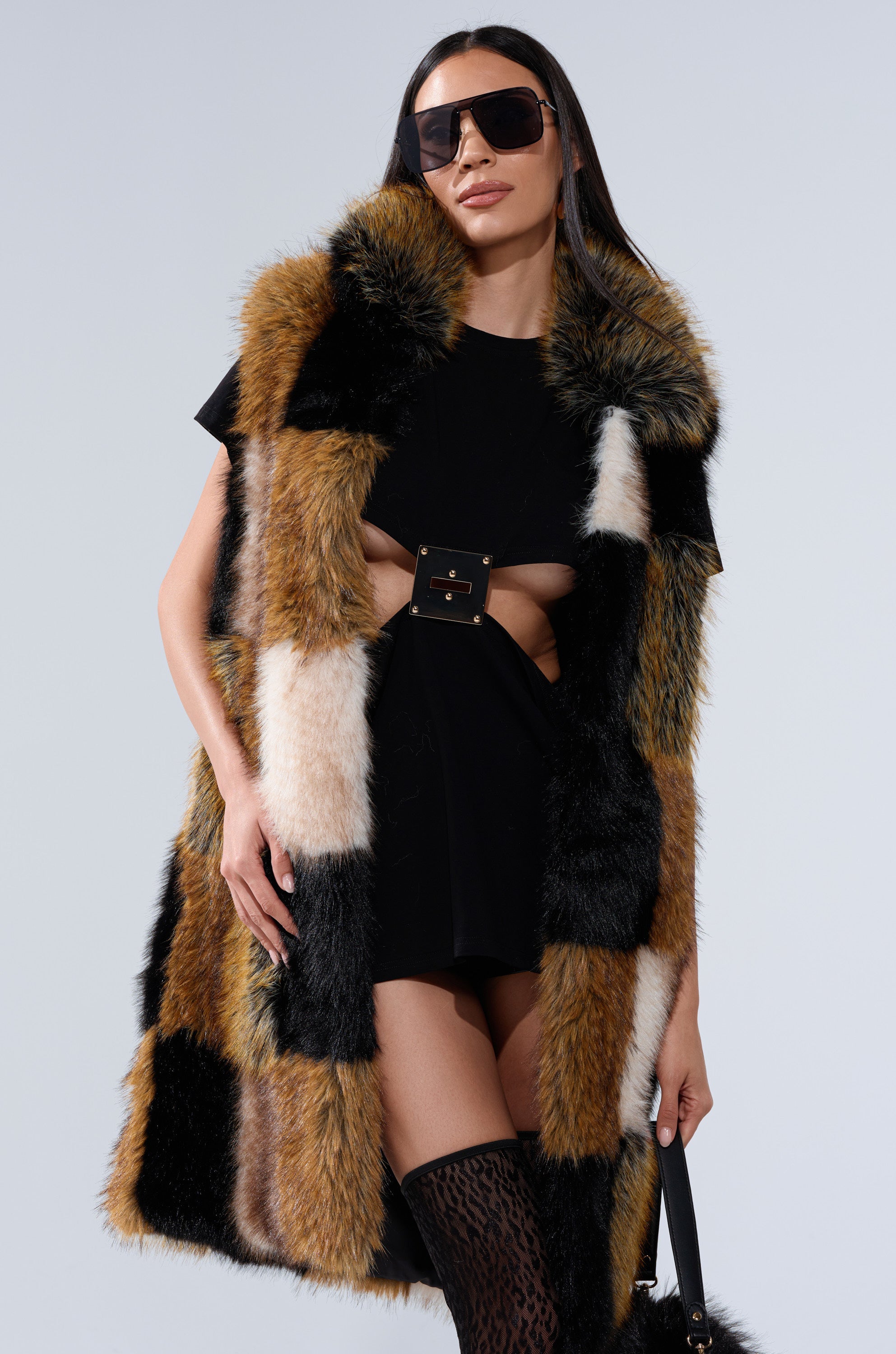 CHECKMATE FAUX FUR VEST