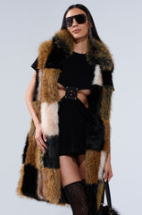 CHECKMATE FAUX FUR VEST