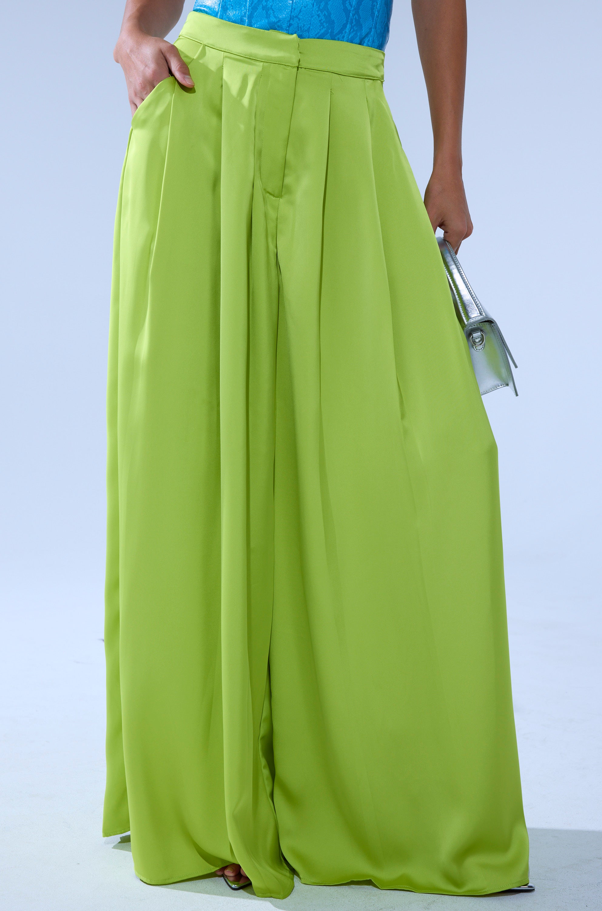 CHARTREUSE PLEATED PALAZZO PANT