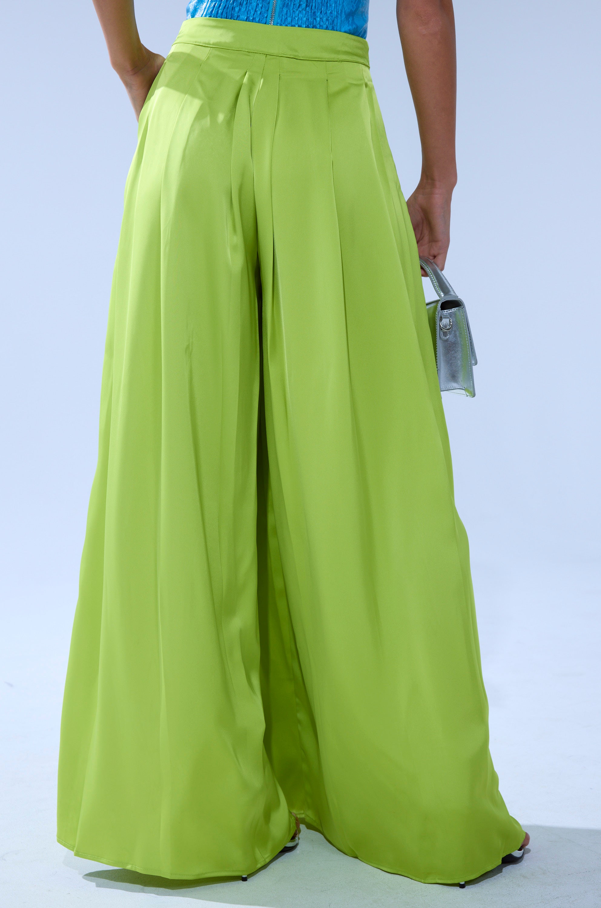 CHARTREUSE PLEATED PALAZZO PANT