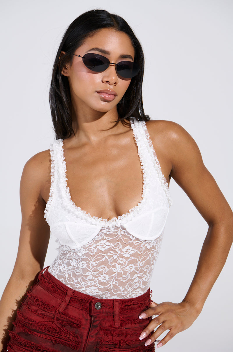DAINTY LIL THING LACE SLEEVELESS BODYSUIT