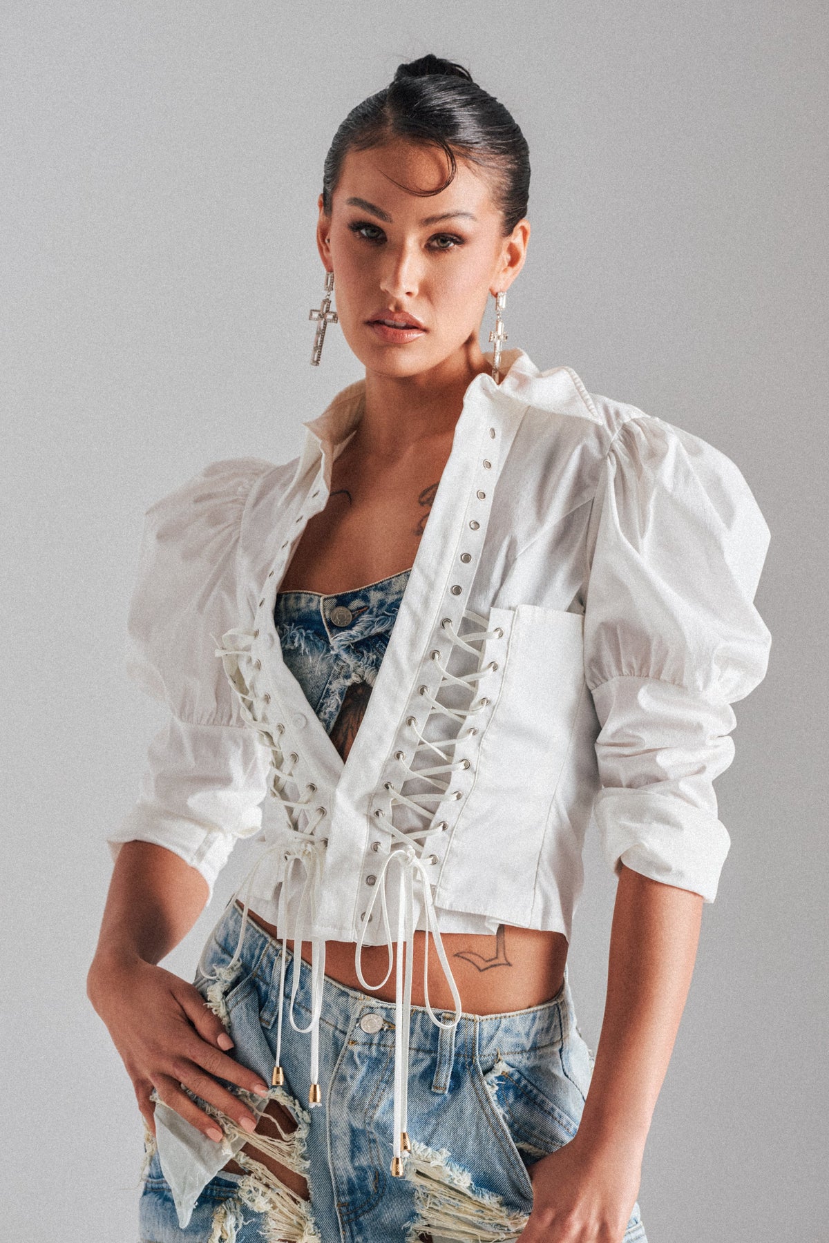 DAKOTA LACEUP BUTTON DOWN BLOUSE