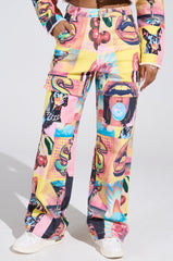 ELECTRIC PRINTED DENIM CARGO PANTS
