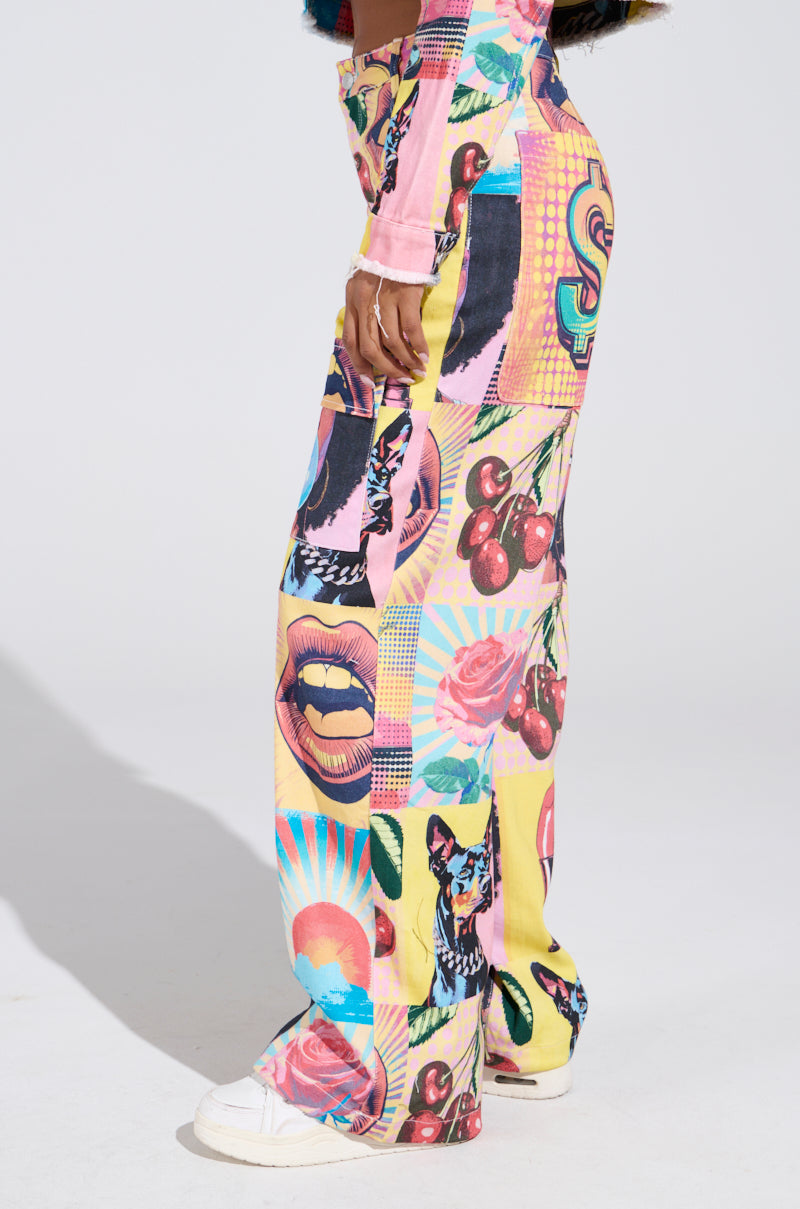 ELECTRIC PRINTED DENIM CARGO PANTS