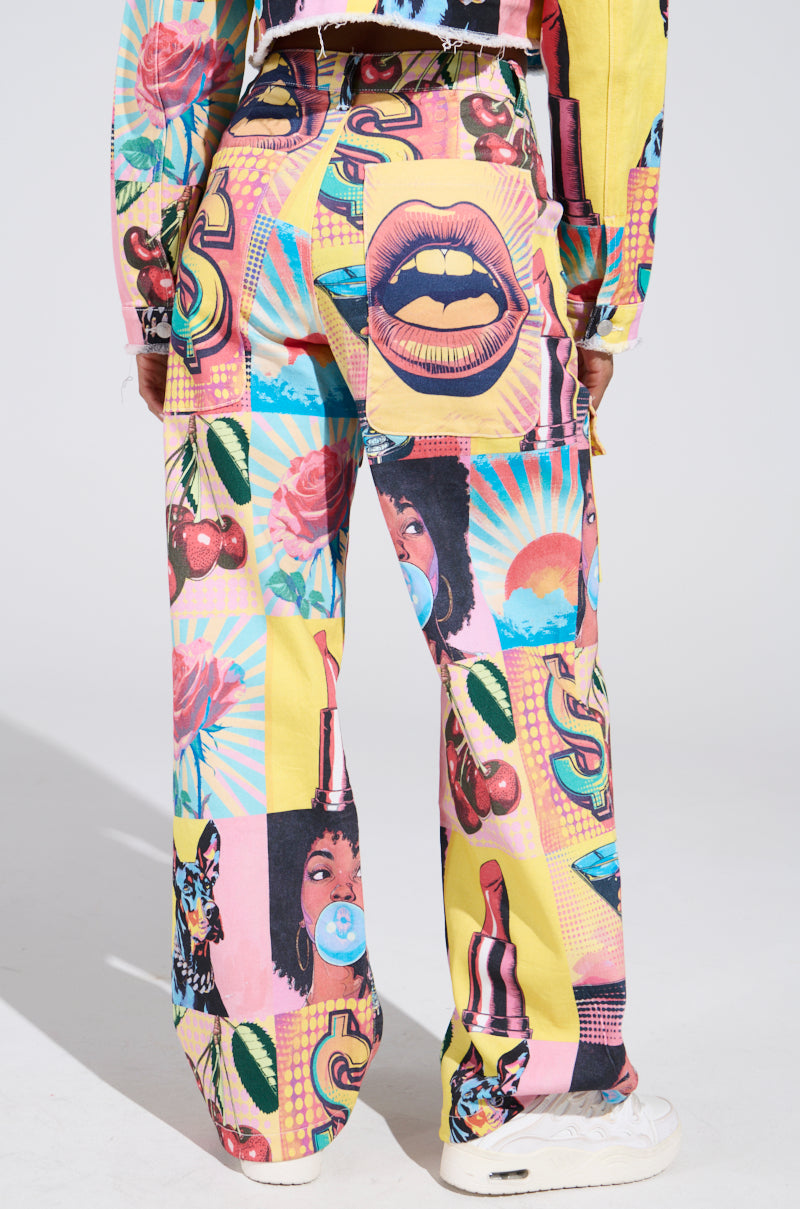 ELECTRIC PRINTED DENIM CARGO PANTS