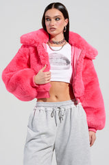 DREW FAUX FUR BOMBER IN HOT PINK