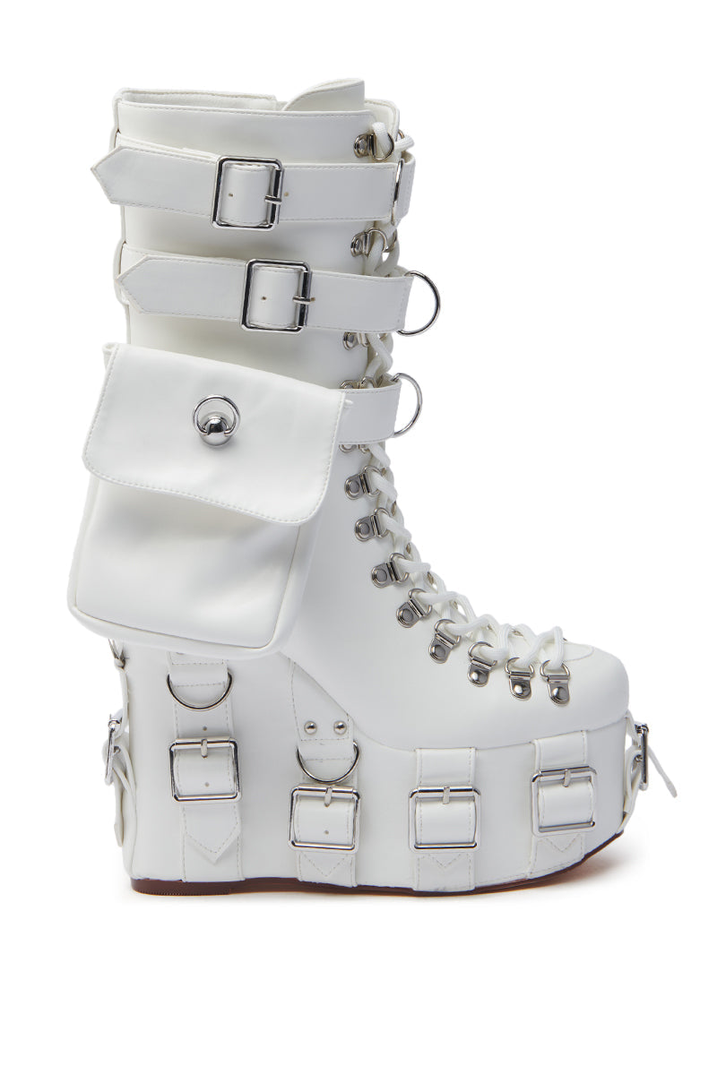 AZALEA WANG ELOWYN WHITE EDGY WEDGE BOOT
