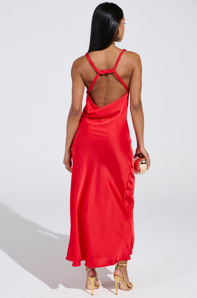 BELLA SATIN MAXI DRESS IN RED