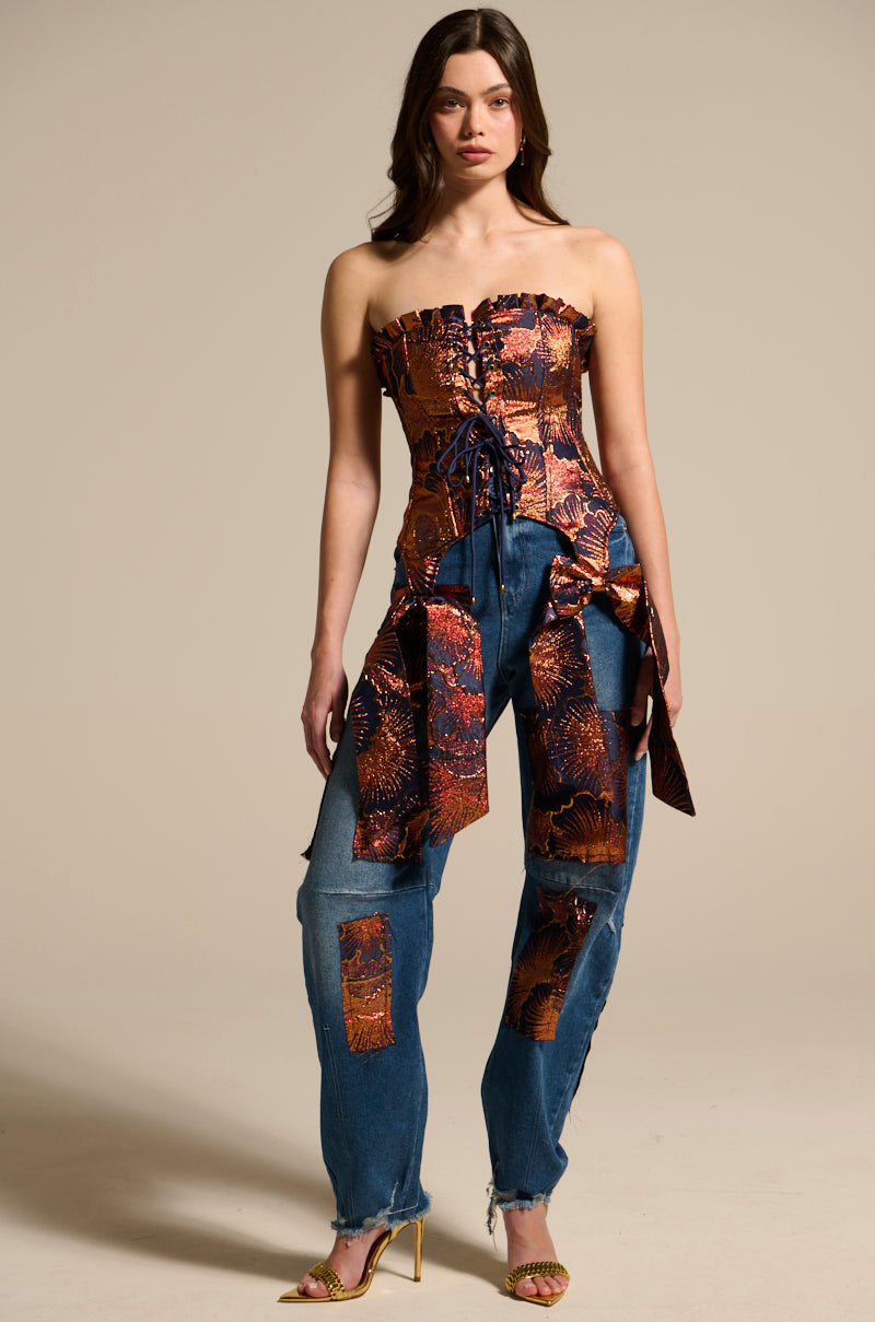 ELEGANT VIBES BROCADE PATCH RELAXED DENIM