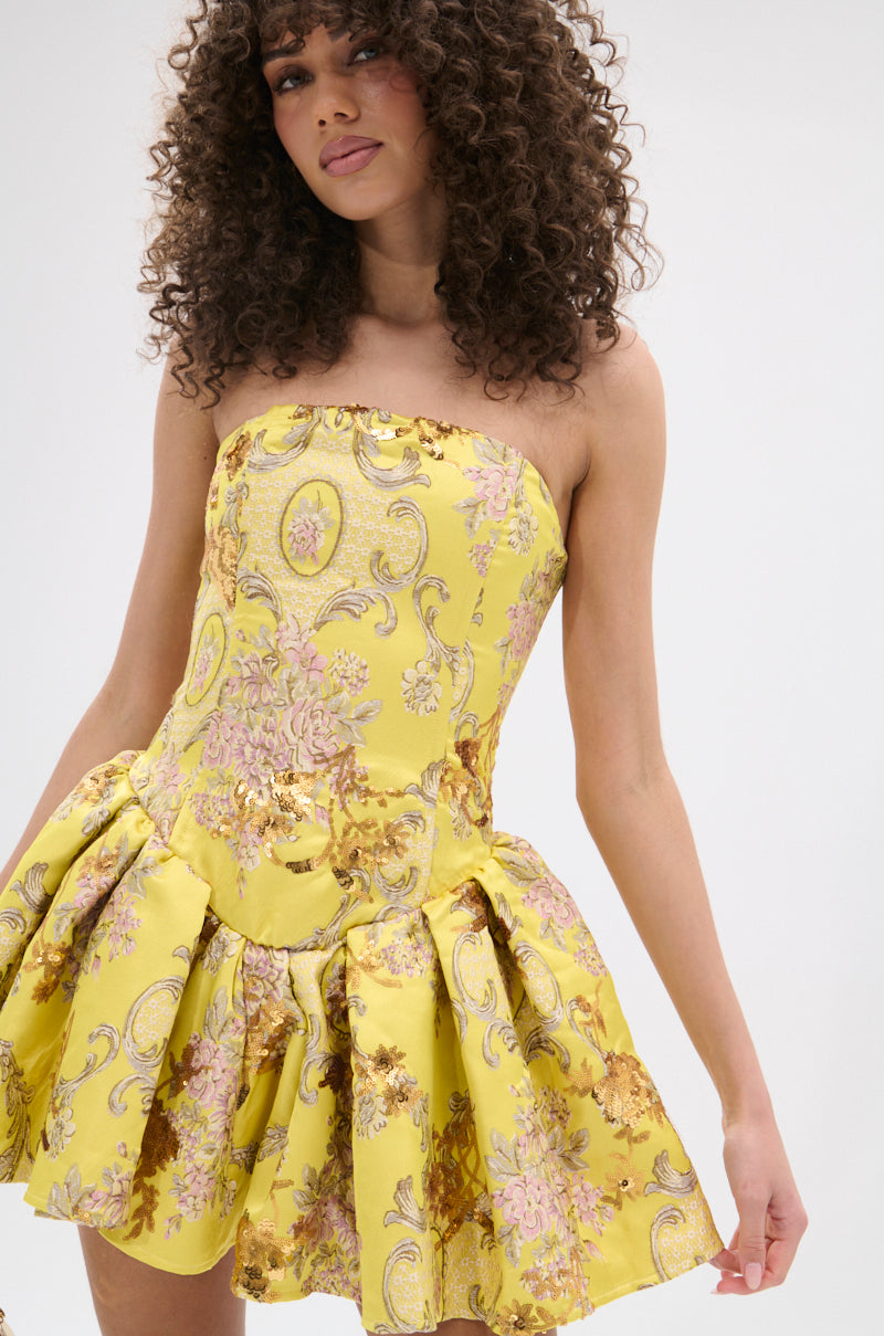 CRAZY IN LOVE BROCADE MINI DRESS