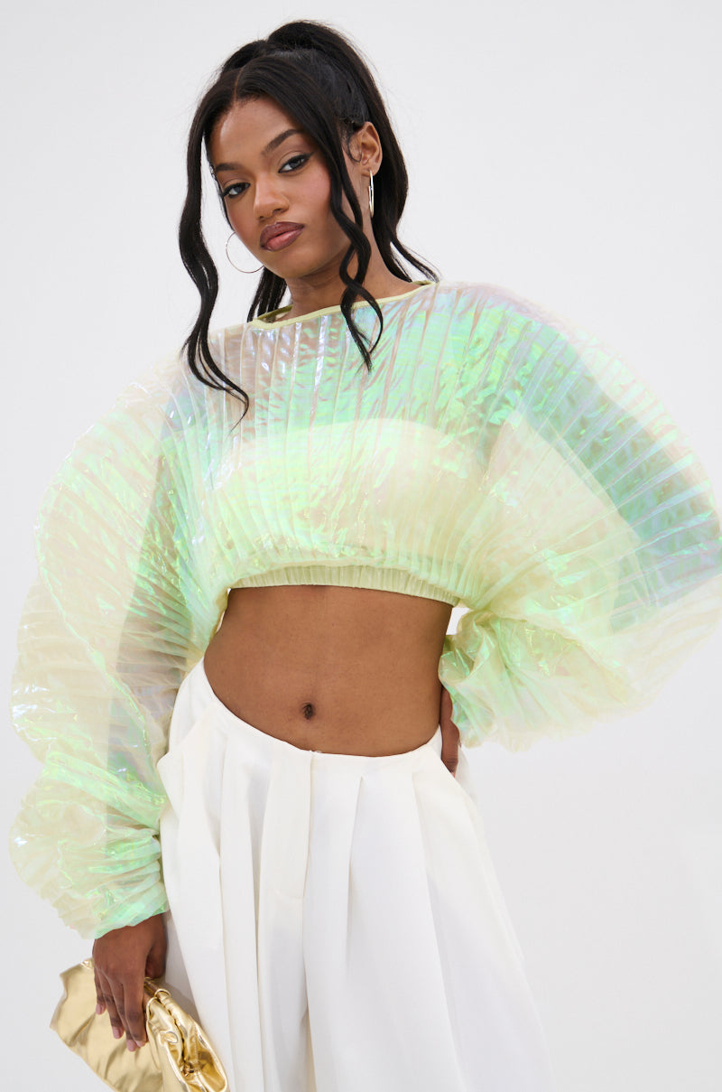 CHAR PLEATED IRIDESCENT CROP TOP