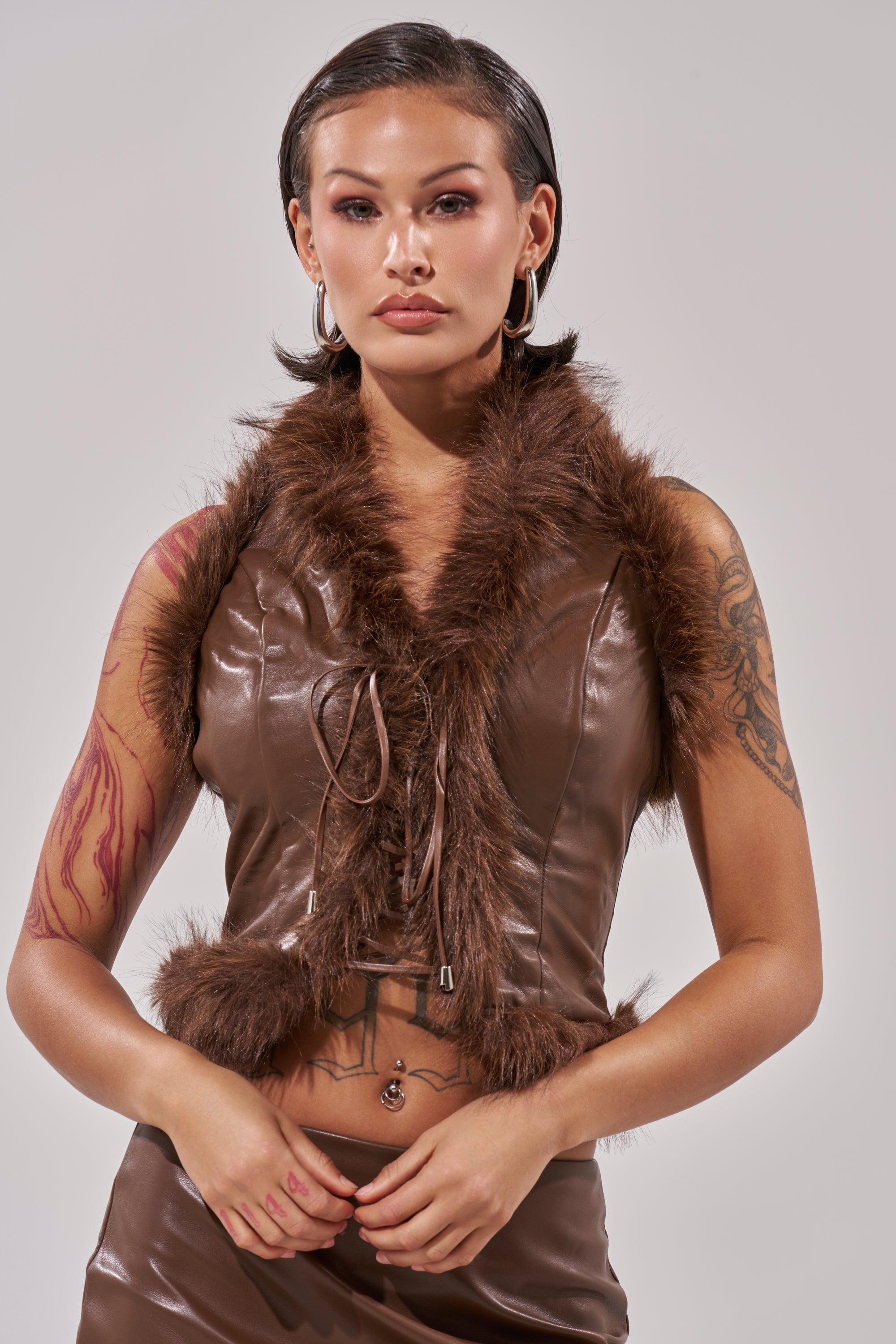 CANT MISS ME FAUX LEATHER FUR CORSET
