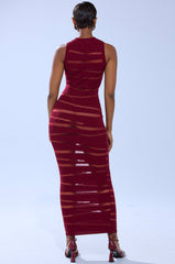 CUT IT OUT SLEEVELESS KNIT MAXI DRESS IN BURGUNDY