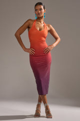 DUSK TILL DAWN RHINESTONE MIDI DRESS IN ORANGE