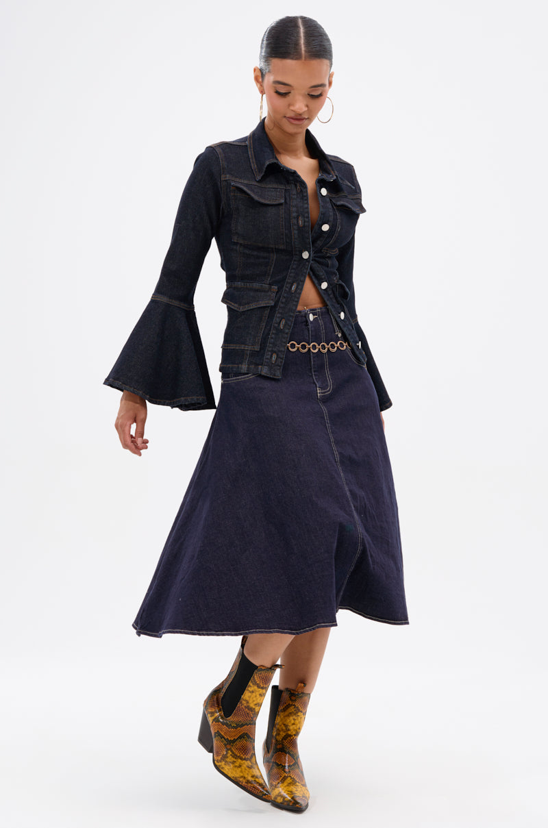 COME WITH ME DENIM MIDI SKIRT
