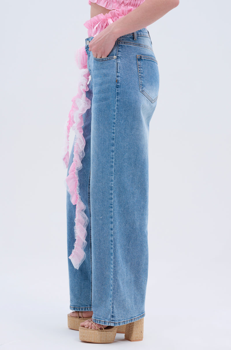 CALL ME RELAXED DENIM PANT WITH RUFFLES