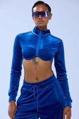 ELECTRIC BLUES CROP ZIP UP SWEATSHIRT