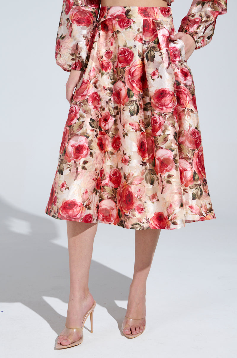DANCE WITH ME FLORAL MIDI SKIRT