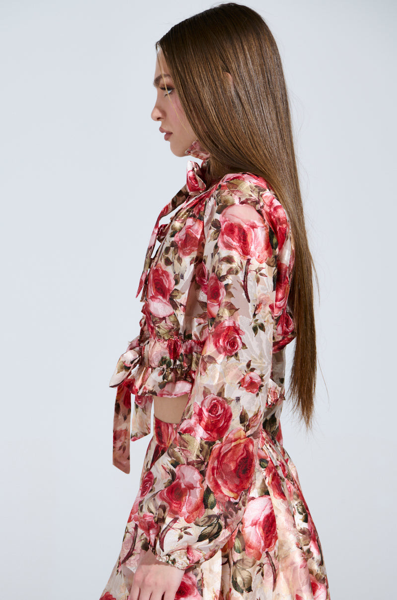 DANCE WITH ME FLORAL TIE FRONT BLOUSE