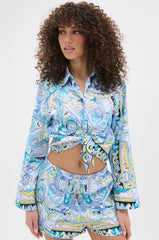 CRAZY IS GOOD PRINTED TIE FRONT BLOUSE