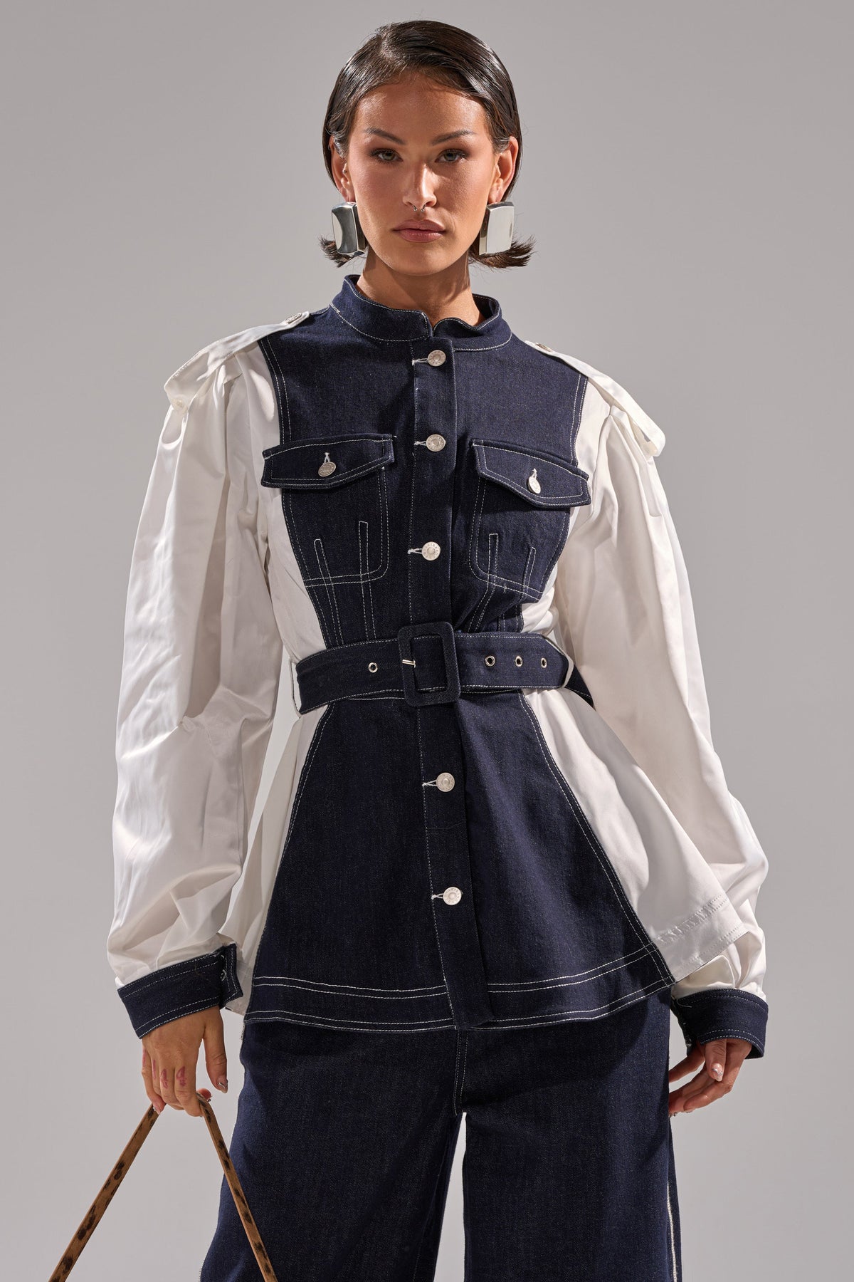 DIANA DENIM AND POPLIN BUTTON DOWN