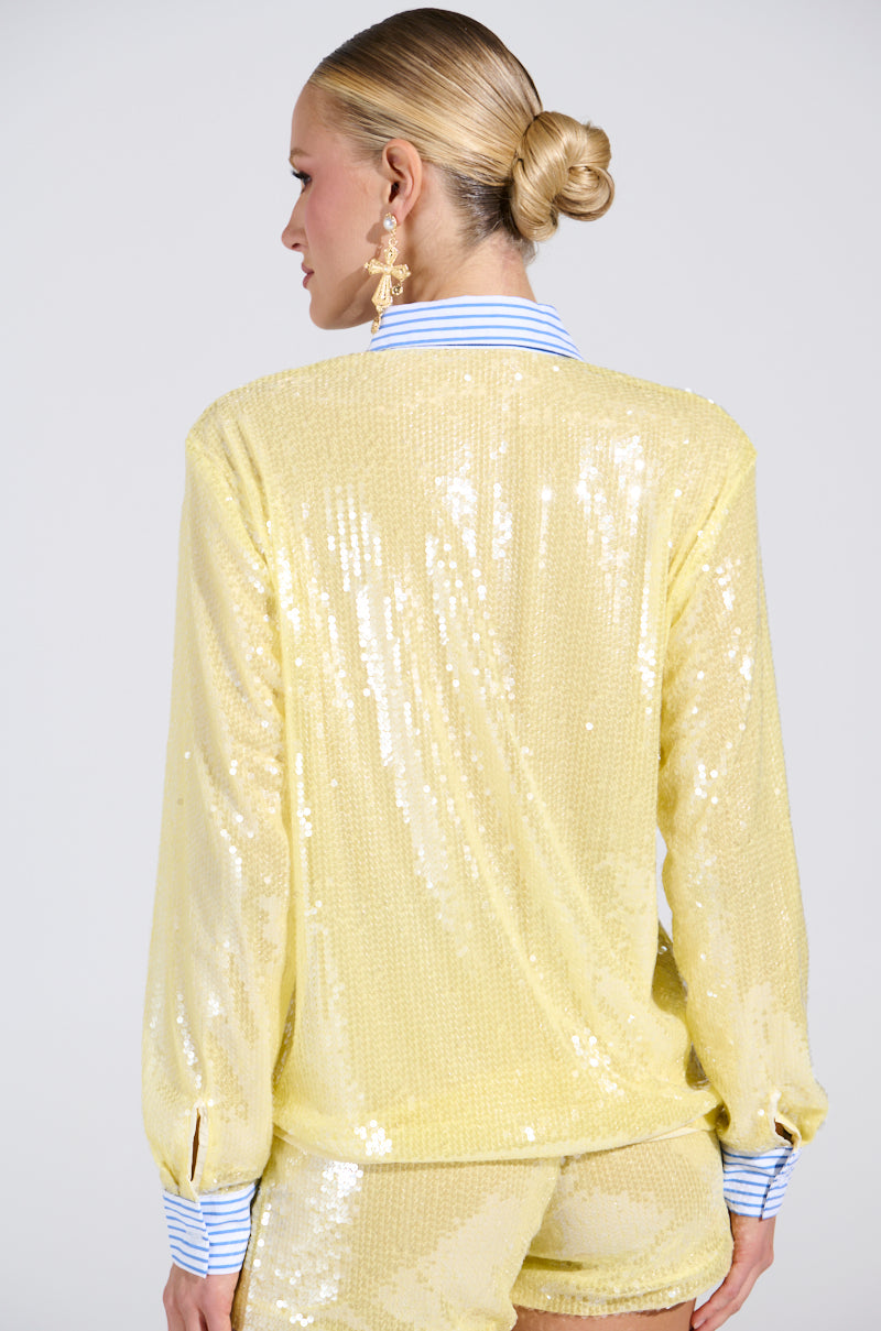 DOLLY SEQUIN BUTTON DOWN TOP