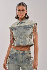 COMEBACK ERA DENIM SLEEVELESS TOP