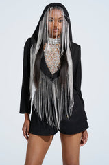 DRIPPY RHINESTONE FRINGE BLAZER