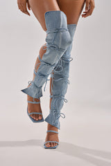 AZALEA WANG KRISTINE DENIM STILETTO GLADIATOR SANDAL