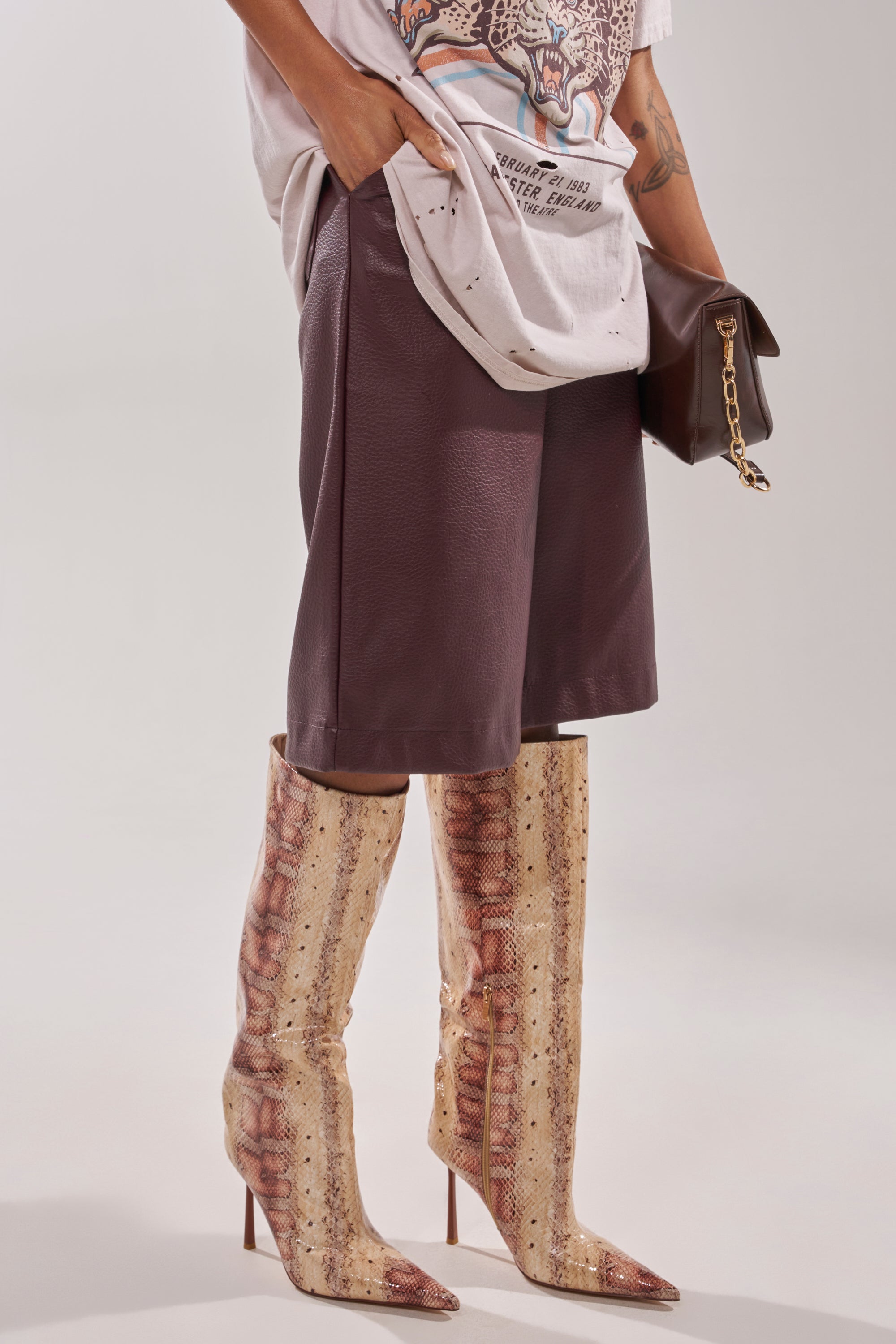AZALEA WANG MADEYE NUDE SNAKE STILETTO BOOT